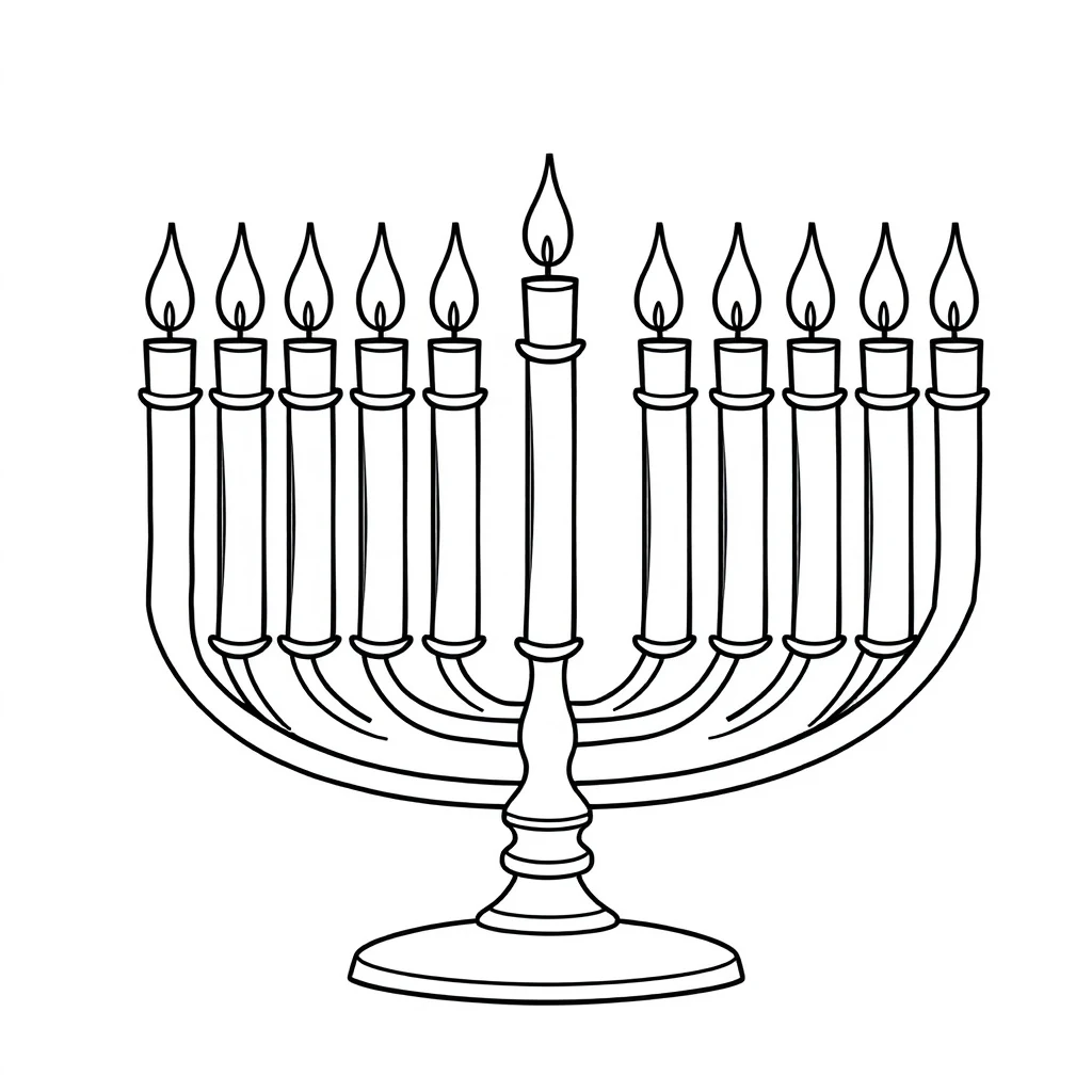 דף צביעה חנוכייה דולקת להדפסה