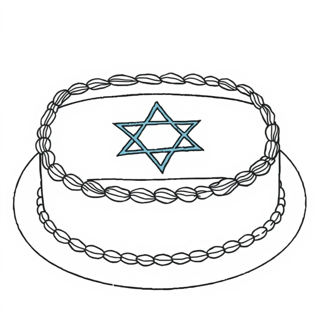 דף צביעה עוגת יום העצמאות להדפסה