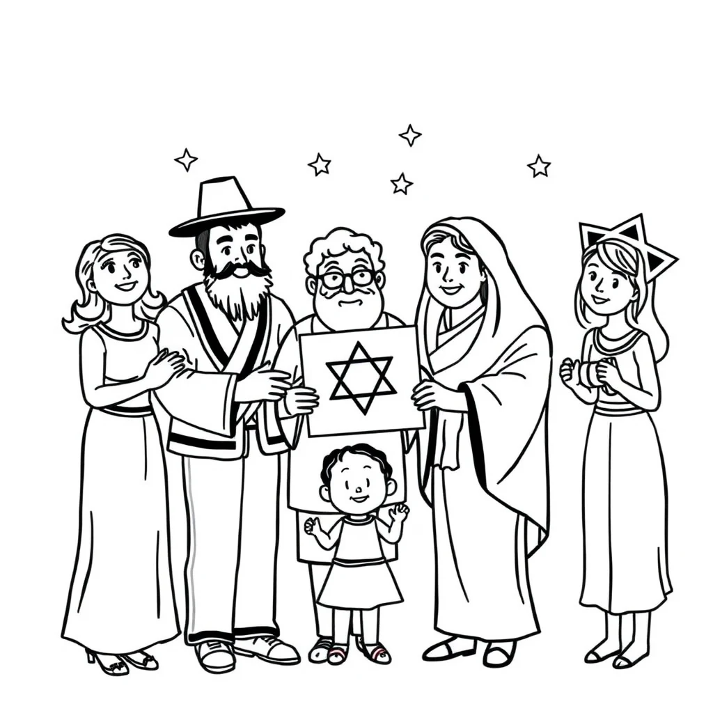 דף צביעה שמחת תורה משפחה להדפסה
