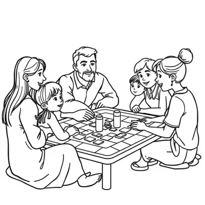 דף צביעה משפחה משחקת להדפסה