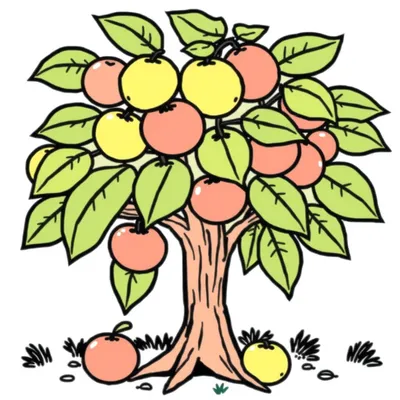 דף צביעה עץ עם פירות להדפסה