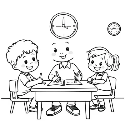דף צביעה ילדים בכיתה להדפסה