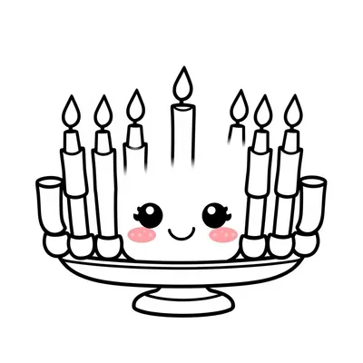 דף צביעה חנוכייה חמודה עם פנים להדפסה