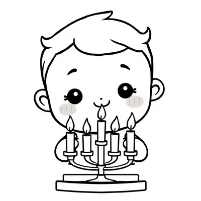 דף צביעה ילד עם חנוכייה חמוד להדפסה
