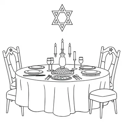 דף צביעה שולחן שבת מקושט להדפסה