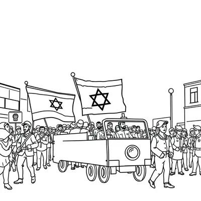 דף צביעה מצעד יום העצמאות להדפסה