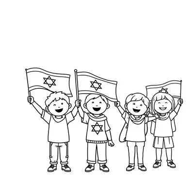 דף צביעה ילדים עם דגלים להדפסה