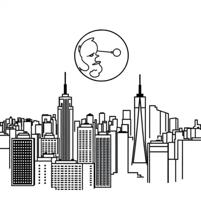 דף צביעה ירח מעל העיר להדפסה