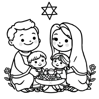 דף צביעה משפחה בחג להדפסה