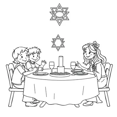 דף צביעה משפחה בשבת להדפסה