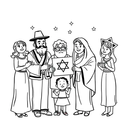 דף צביעה שמחת תורה משפחה להדפסה