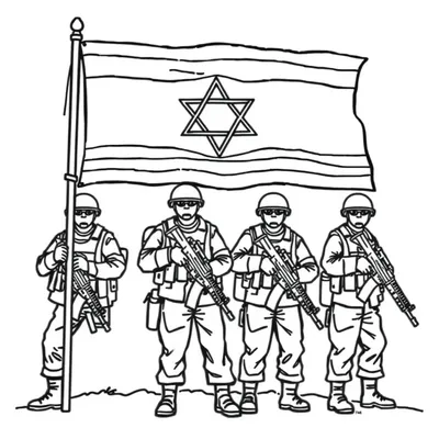 דף צביעה חיילים עם דגל להדפסה