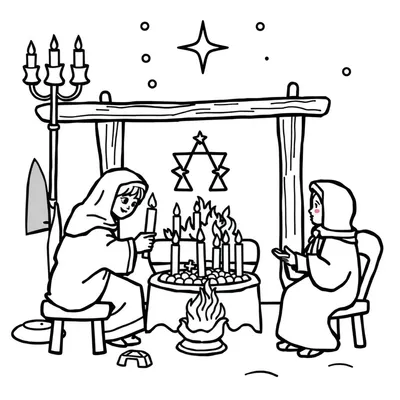 דף צביעה הבדלים בחנוכה להדפסה